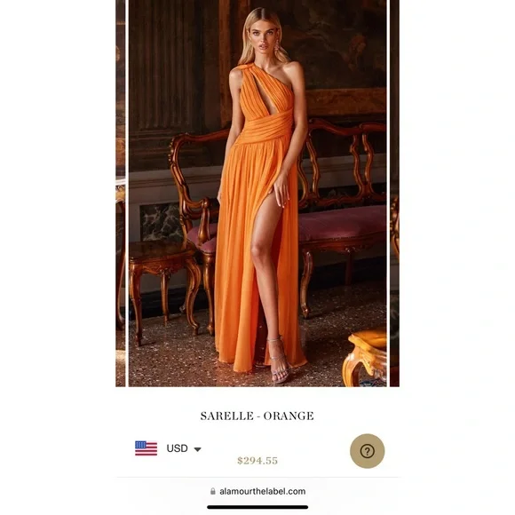 NWT ALAMOUR THE LABEL Sarelle Gown, Orange, Size 0 - Picture 7 of 7